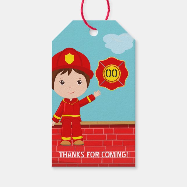 Étiquettes-cadeau Feu de pompiers thème Anniversaire Fête Fête Fête  (Devant)