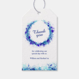 Étiquettes-cadeau Feuillage bleu couronne aquarelle art merci étique