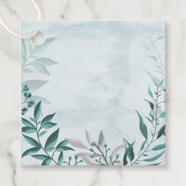 Étiquettes Cadeau feuillage bleu turquoise (Devant)