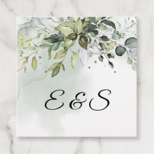 Étiquettes Cadeau Feuillage de verdure feuilles d'eucalyptus initial