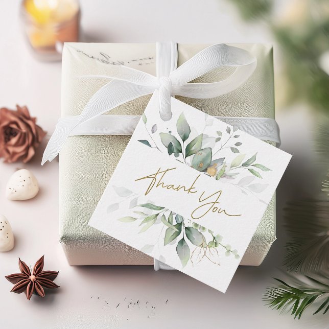 Étiquettes Cadeau Feuillage doré de verdure Eucalyptus Merci (Créateur téléchargé)