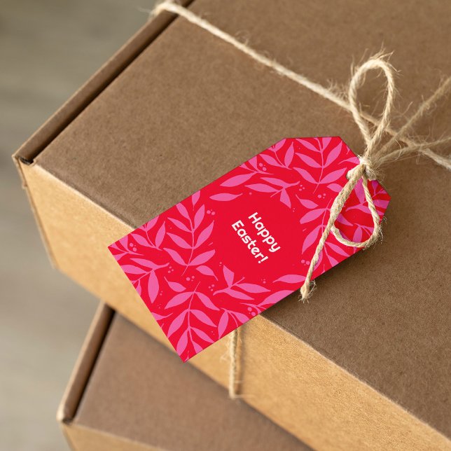 Étiquettes-cadeau Feuillage rose et rouge Pâques (Créateur téléchargé)