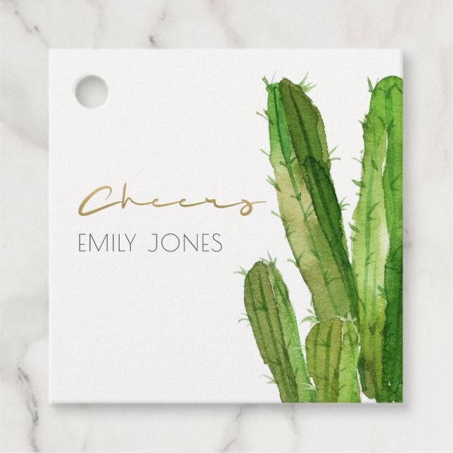 ÉTIQUETTES CADEAU FEUILLE DE CACTUS DE DÉSERT MODERNE AQUARELLE JOIE (Devant)
