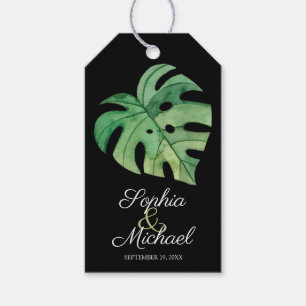 Étiquettes-cadeau Feuille de monstère tropicale sur Mariage noir