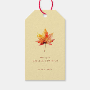 Étiquettes-cadeau Feuille d'érable à l'aquarelle de l'automne chaud