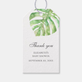Étiquettes-cadeau Feuille exotique verte. Baby shower tropical merci