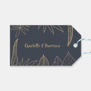 Étiquettes-cadeau Feuille moderne minimal tiré bleu marine Mariage o