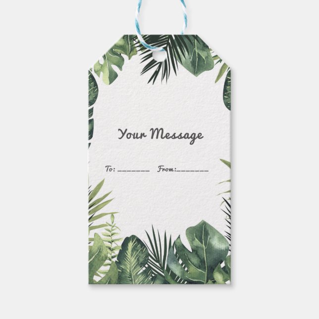 Étiquettes-cadeau Feuille vert Botanique Tropical Plante Mariage (Devant)