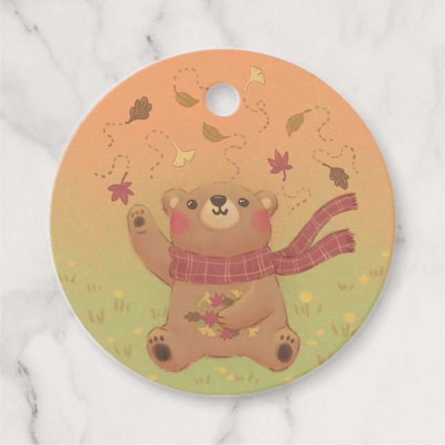 Étiquettes Cadeau Feuilles automnales de l'automne de Teddy Bear (Devant)