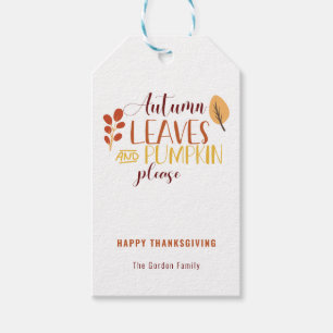 Étiquettes-cadeau Feuilles d'automne Citrouille S'il vous plaît Bon