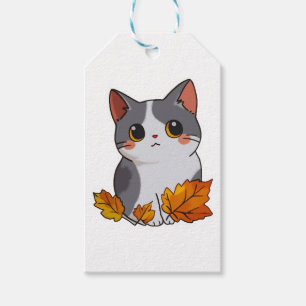 Étiquettes-cadeau Feuilles de chute de chat mignonne Anime