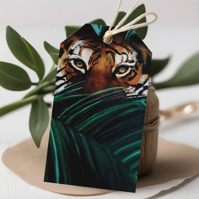Étiquettes-cadeau Feuilles de la jungle verte de Tiger (Créateur téléchargé)