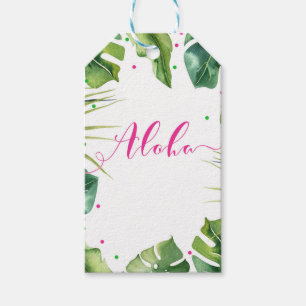 Étiquettes-cadeau Feuilles de palmier tropical Aloha hawaïen rose Fa