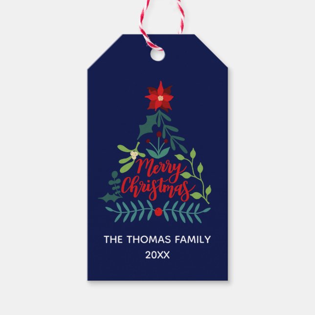 Étiquettes-cadeau Feuilles du feuillage de Noël (Devant)