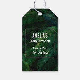 Étiquettes-cadeau Feuilles tropicaux vert foncé Anniversaire Merci