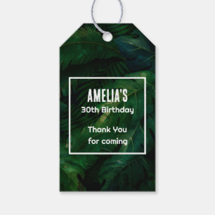 Étiquettes-cadeau Feuilles tropicaux vert foncé Anniversaire Merci
