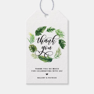 Étiquettes-cadeau Feuilles tropicaux Wreath Mariage d'été Merci