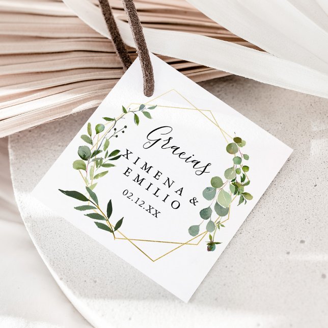 Étiquettes Cadeau Feuilles verts tropicaux Gracias Mariage (Créateur téléchargé)