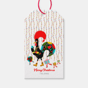 Étiquettes-cadeau Feux de Noël, baubles, cadeaux et coq
