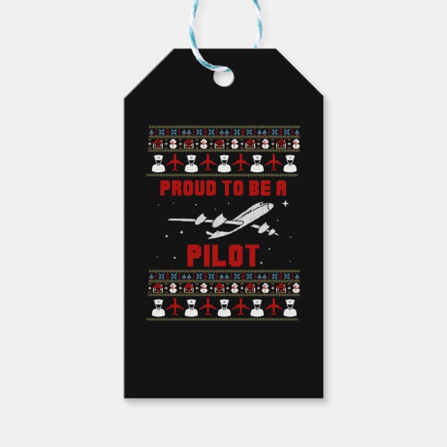 Étiquettes-cadeau Fier Noël du pilote avec avion et neige (Devant)