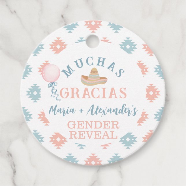 Étiquettes Cadeau Fiesta Merci de révélation de genre (Devant)