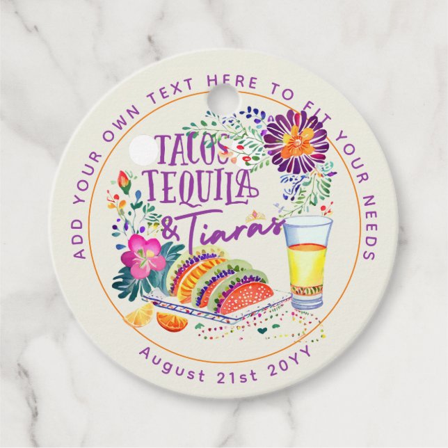 Étiquettes Cadeau FIESTA Tacos Tequila et Tiaras (Devant)