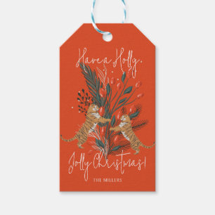 Étiquettes-cadeau Filière de Noël & Tigres Holly Jolly Noël