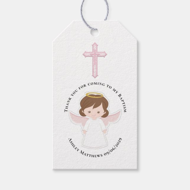 Étiquettes-cadeau Fille Angel Baptême Premier Merci Communion (Devant)