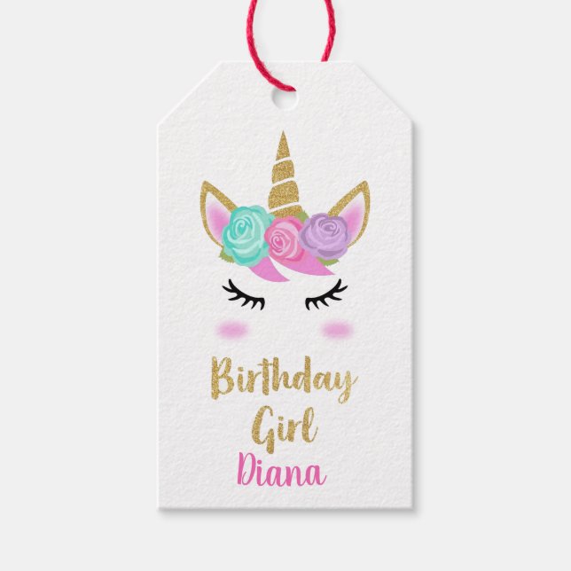 Étiquettes-cadeau Fille anniversaire avec licorne (Devant)