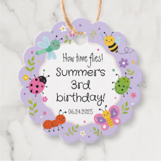 Étiquettes Cadeau Fille Anniversaire Mignon Insectes Violet 