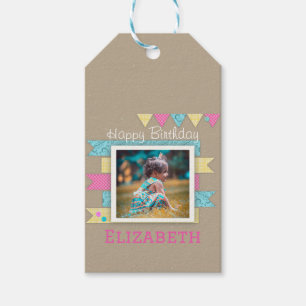 Étiquettes-cadeau Fille Anniversaire Rose, Jaune Et Bleu
