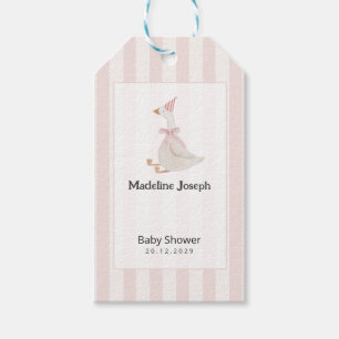 Étiquettes-cadeau Fille au canard aquarelle rayures roses Baby Showe