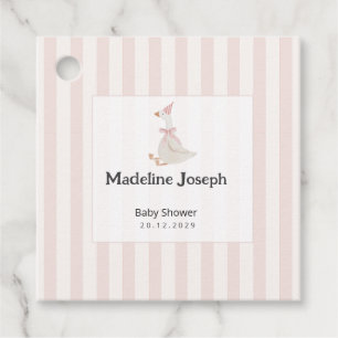 Étiquettes Cadeau Fille au canard aquarelle rayures roses Baby Showe