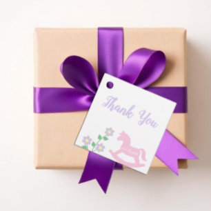 Étiquettes Cadeau Fille au cheval à bascule rose Baby Shower