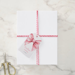 Étiquettes-cadeau Fille au nœud rose moderne pour son premier annive