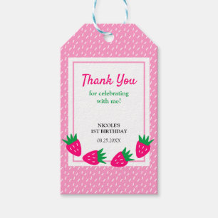 Étiquettes-cadeau Fille aux fraises rose mignonne Anniversaire Merci