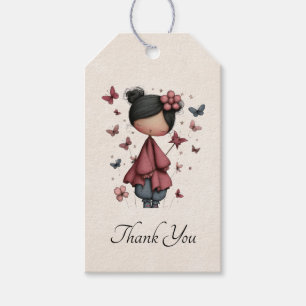 Étiquettes-cadeau Fille avec baguette magique et papillons Merci