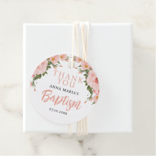 Étiquettes Cadeau Fille Baptême Merci de fleurs roses