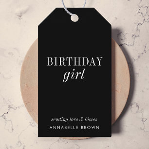 Étiquettes-cadeau Fille d'anniversaire Style tendance moderne Noir