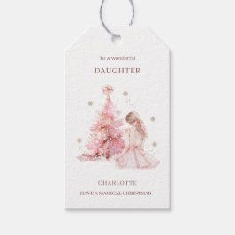 Étiquettes-cadeau Fille d'arbre de Noël rose