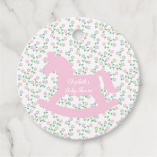 Étiquettes Cadeau Fille de Baby Shower Cheval à Bascule Rose