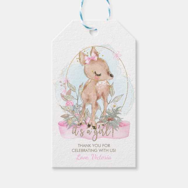 Étiquettes-cadeau Fille Deer Baby shower Favoriser (Devant)