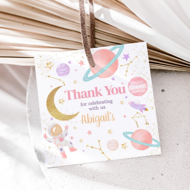 Étiquettes Cadeau Fille Deux la Lune Carré de fête d'anniversaire (Two the Moon Birthday Party Square Favor Tags)