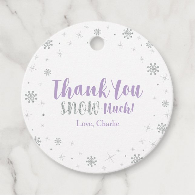 Étiquettes Cadeau Fille d'hiver, Argent et Violet Anniversaire (Devant)