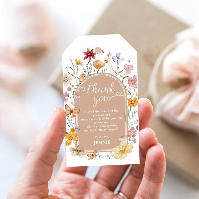 Étiquettes-cadeau Fille Fleur sauvage 1er anniversaire (Créateur téléchargé)