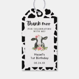 Étiquettes-cadeau Fille florale Vache Meugle Merci 