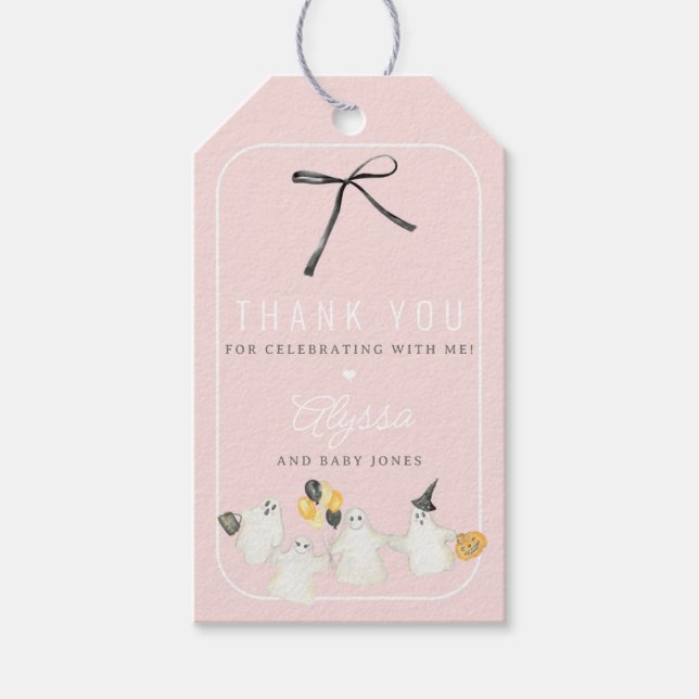 Étiquettes-cadeau Fille Halloween Fantôme et Baby shower noir Bow (Devant)