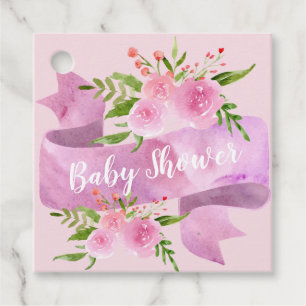 Étiquettes Cadeau Fille, Joli, Chic, Floral Baby shower rose