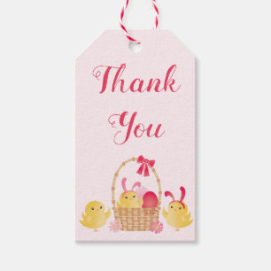 Étiquettes-cadeau Fille Joyeux Poussins de Pâques rose