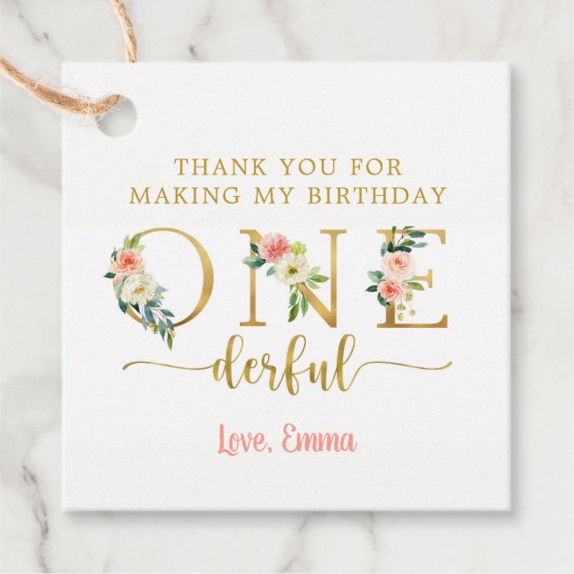 Étiquettes Cadeau Fille magnifique premier anniversaire Merci (Devant)